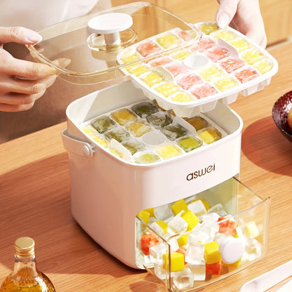 48-compartment Easy Salad Utensils-top Ice Cube Machine - Large Capacity Double-layer Design, Food-grade Plastic Freezer Storage