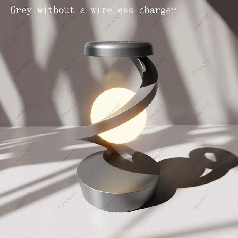 Rechargeable Rotatable Spiral Moon Lamp RGB with Wireless Phone Charger Floating Ball Light Unique Desk Light for Room Decor