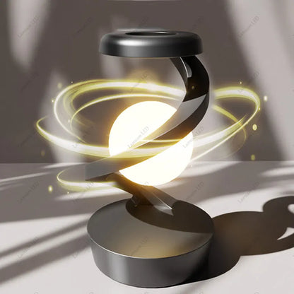 Rechargeable Rotatable Spiral Moon Lamp RGB with Wireless Phone Charger Floating Ball Light Unique Desk Light for Room Decor