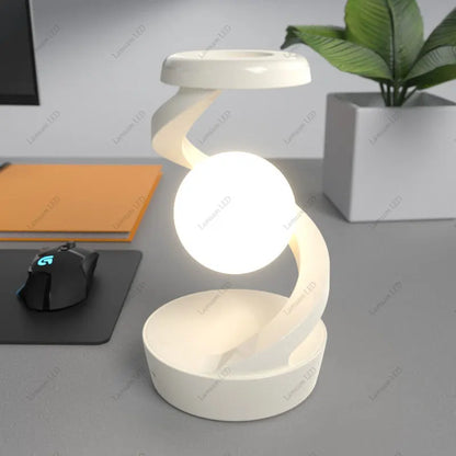 Rechargeable Rotatable Spiral Moon Lamp RGB with Wireless Phone Charger Floating Ball Light Unique Desk Light for Room Decor