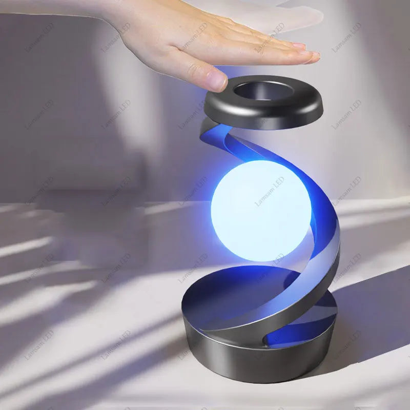 Rechargeable Rotatable Spiral Moon Lamp RGB with Wireless Phone Charger Floating Ball Light Unique Desk Light for Room Decor